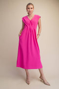 Short-Sleeve Waist Pleated Midi Dress