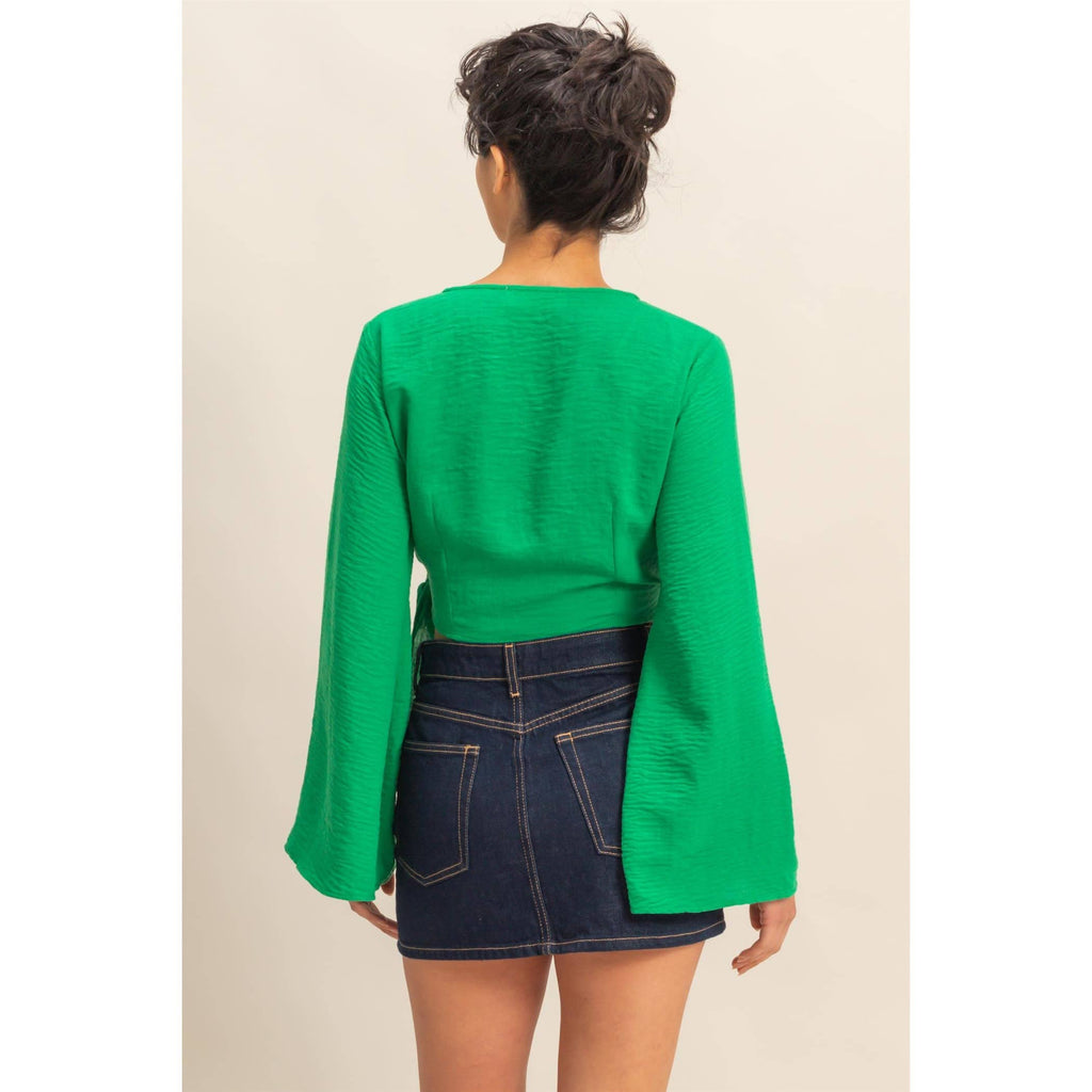 Crinkle Woven Wrap Style Cropped Blouse