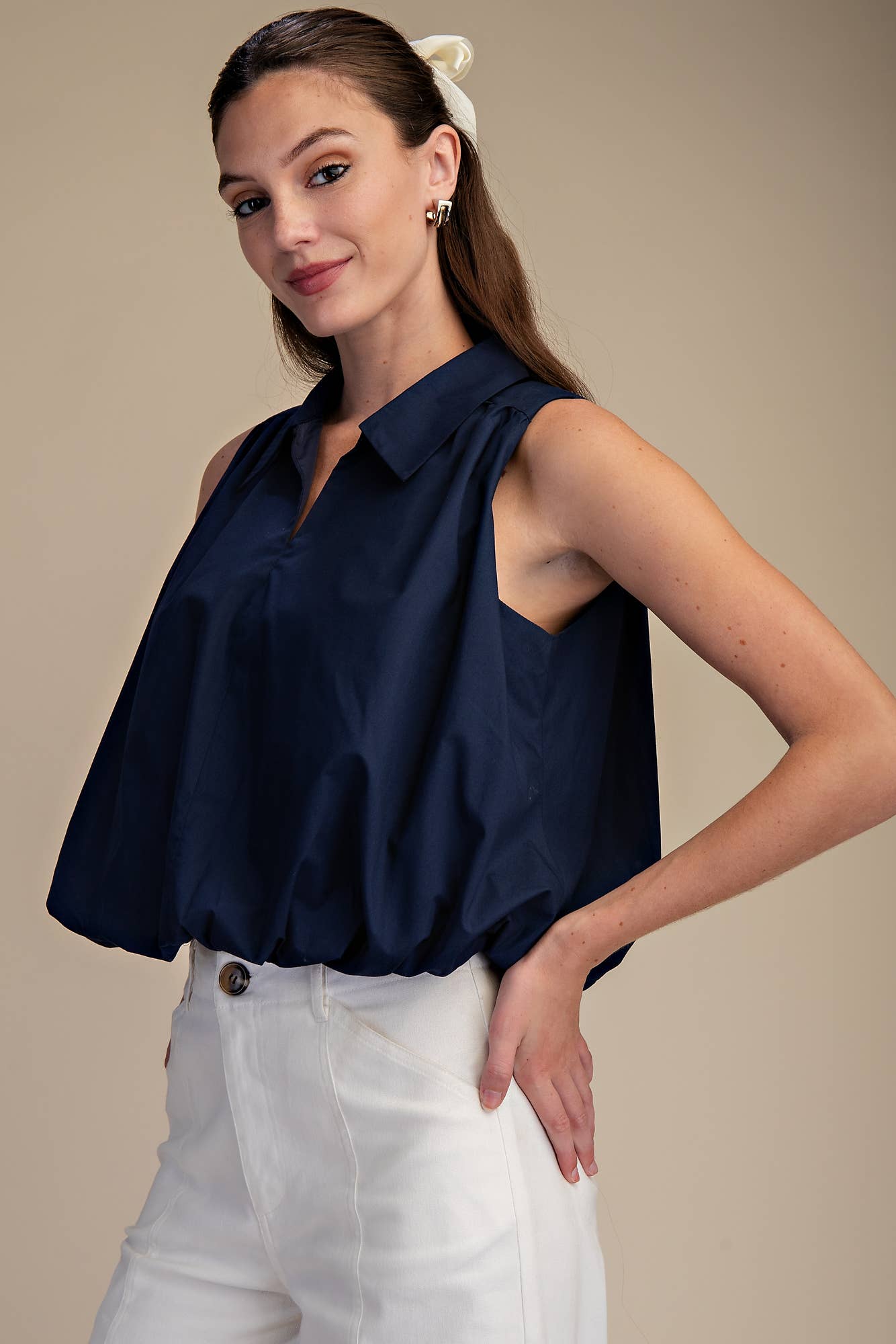 Bubble Hem Sleeveless Shirt Top
