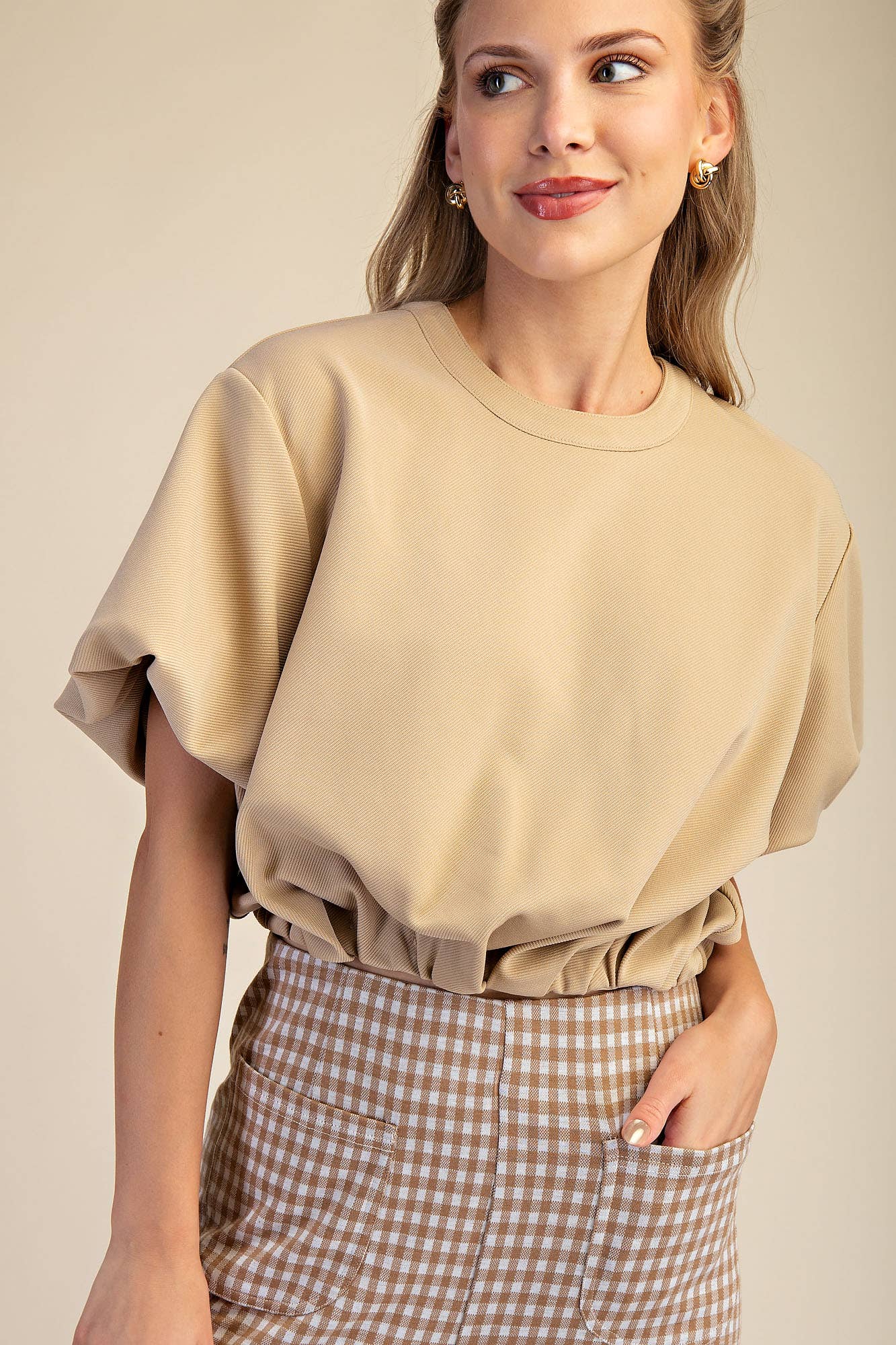 Bubble Sleeve and Hem Crop Top