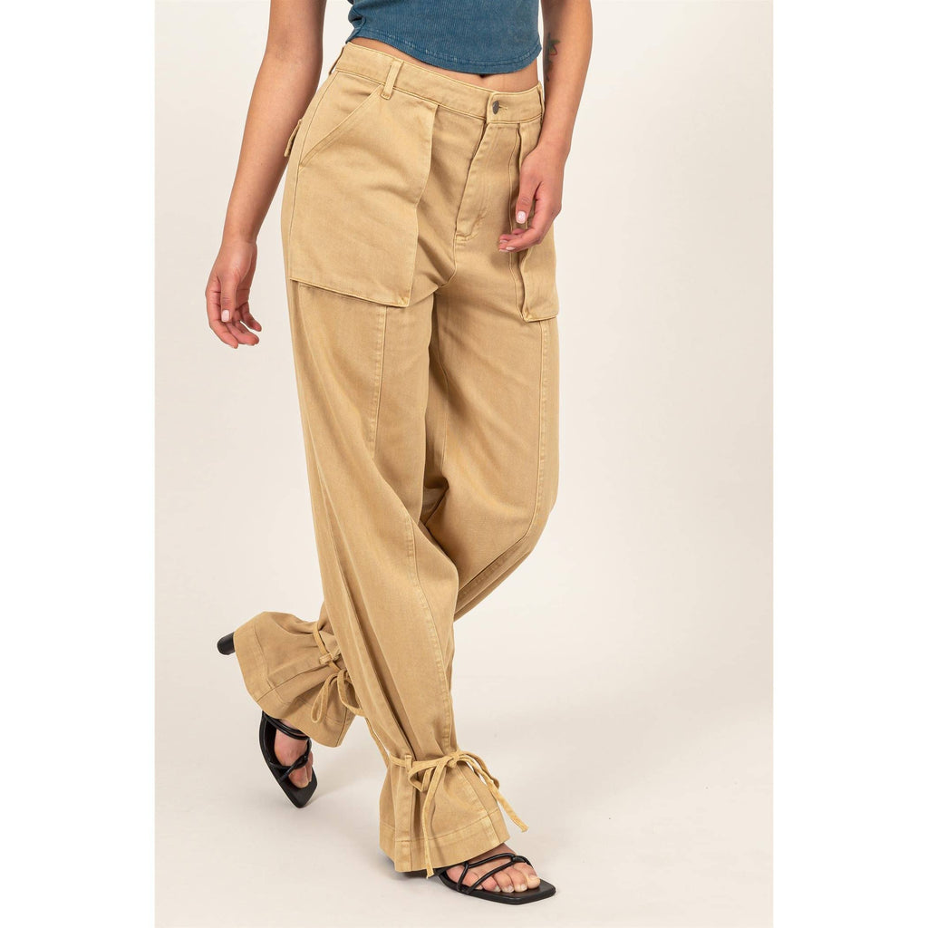High Rise Cargo Pants With Ankle Ties