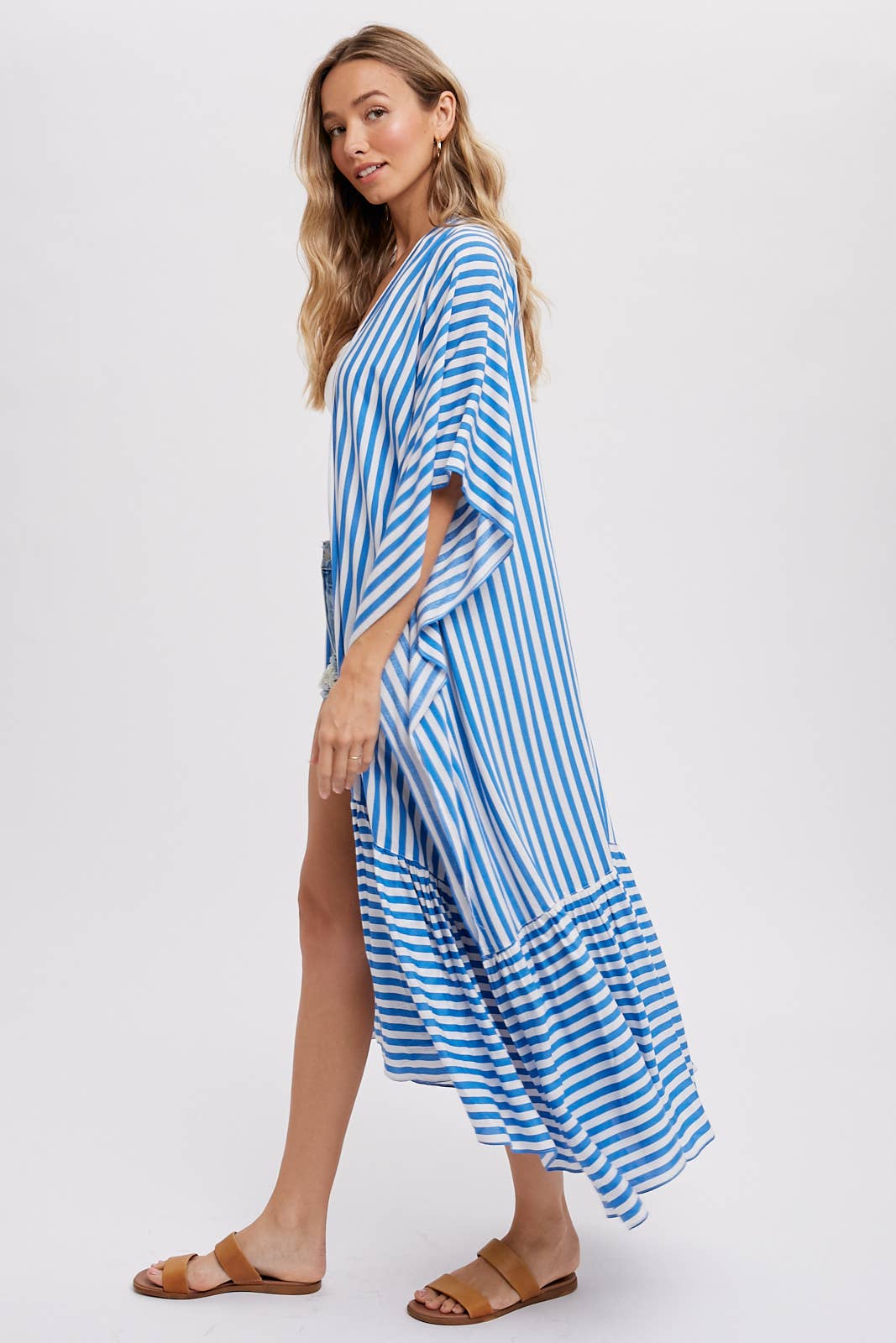 Stripe Print Women's Maxi Duster Kimono