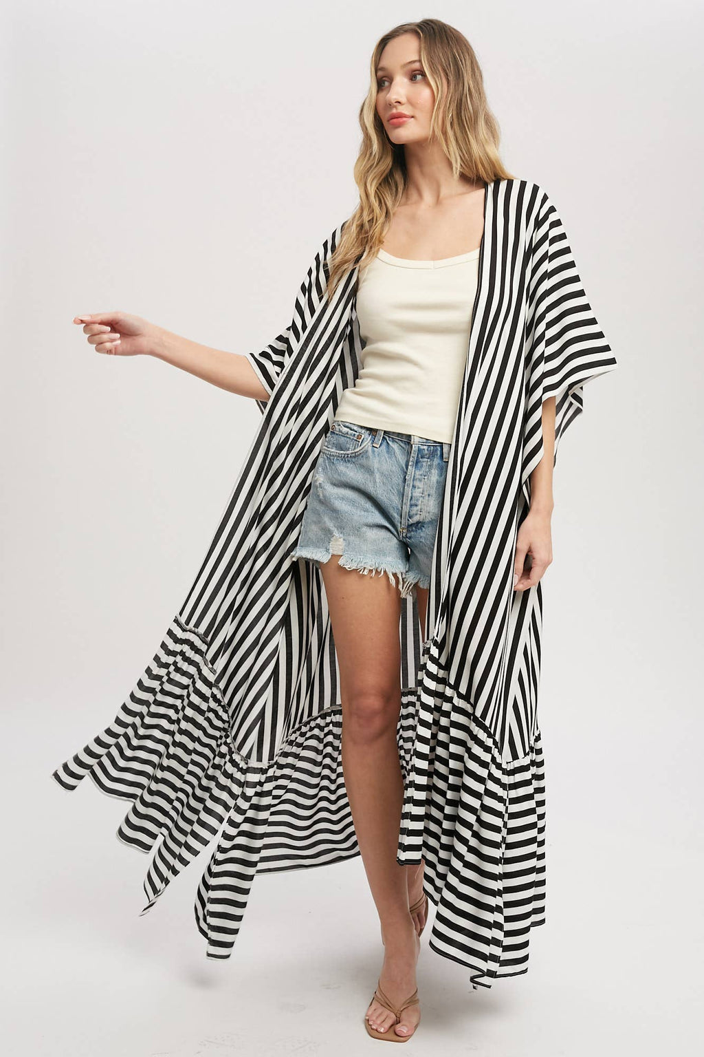 Stripe Print Women's Maxi Duster Kimono
