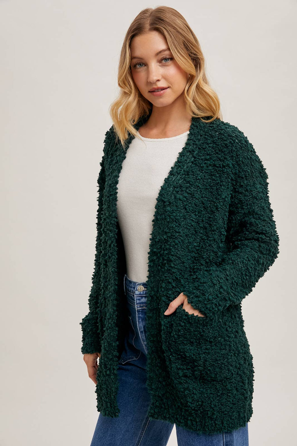 FLUFFY BOUCLÉ OPEN FRONT CARDIGAN
