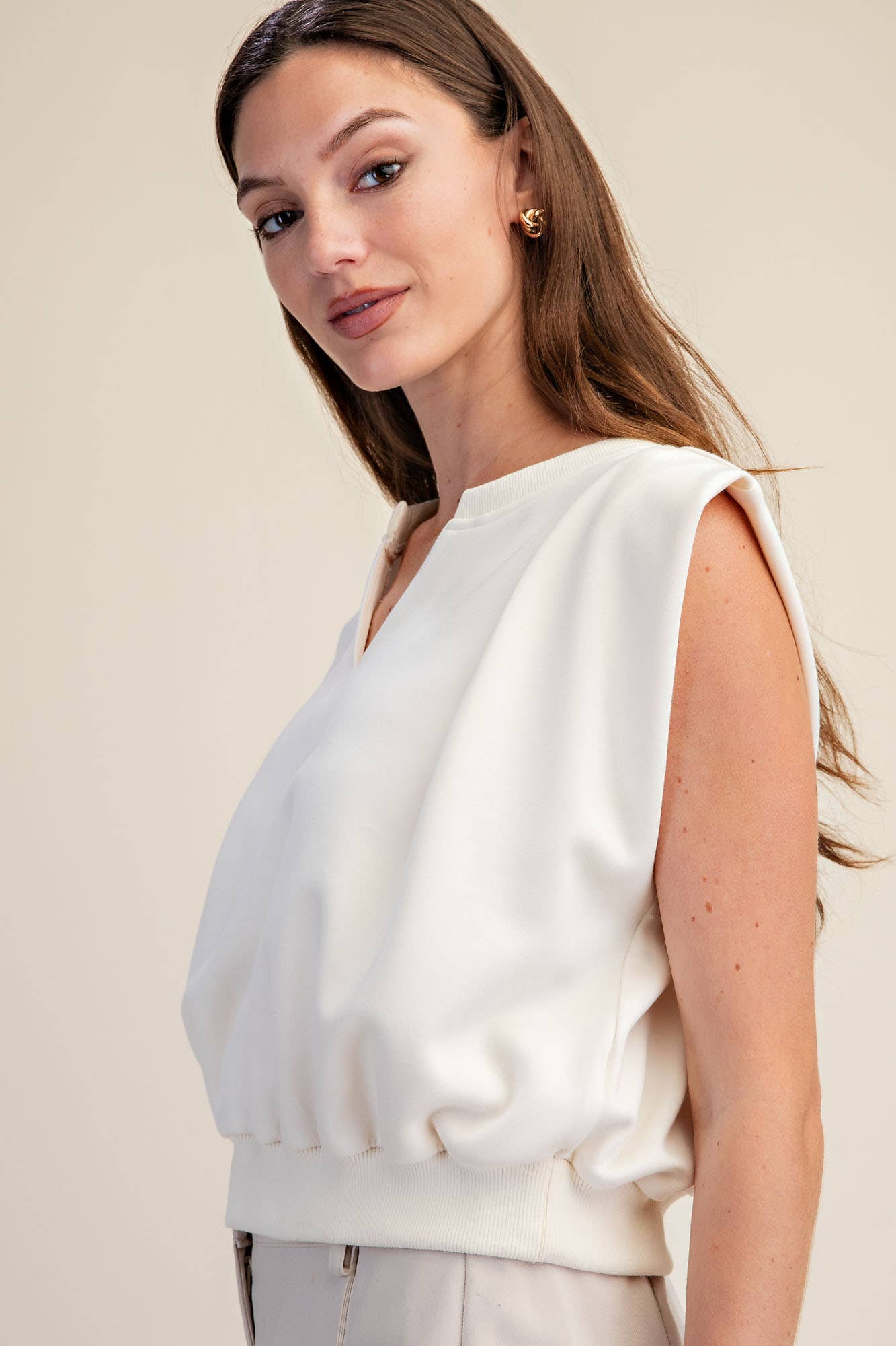 Knit Top With V-Neck Strong-Shoulder