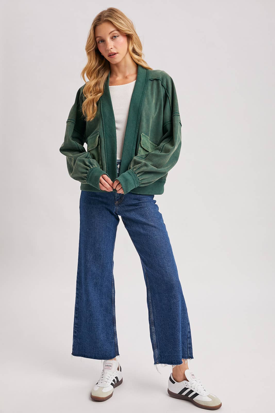 WASHED COLLARLESS OPEN FRONT CARDIGAN - ST. PATRICK'S DAY