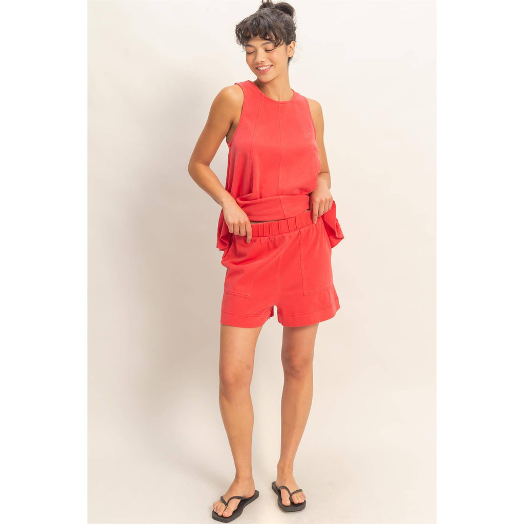 Sleeveless Round Neck Top & Shorts Set