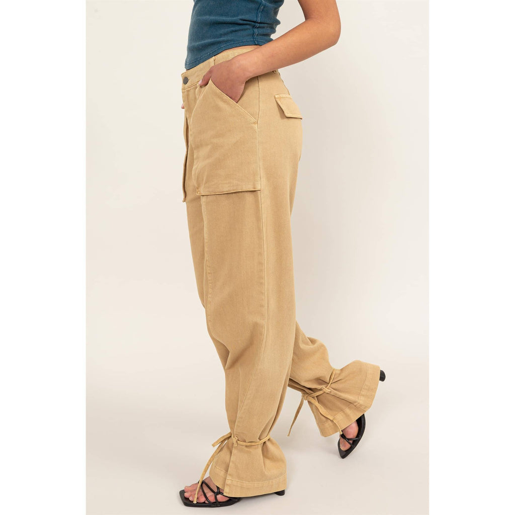 High Rise Cargo Pants With Ankle Ties