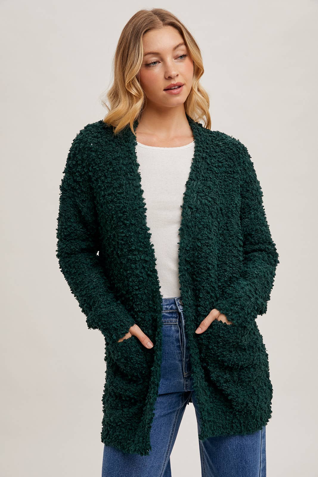 FLUFFY BOUCLÉ OPEN FRONT CARDIGAN