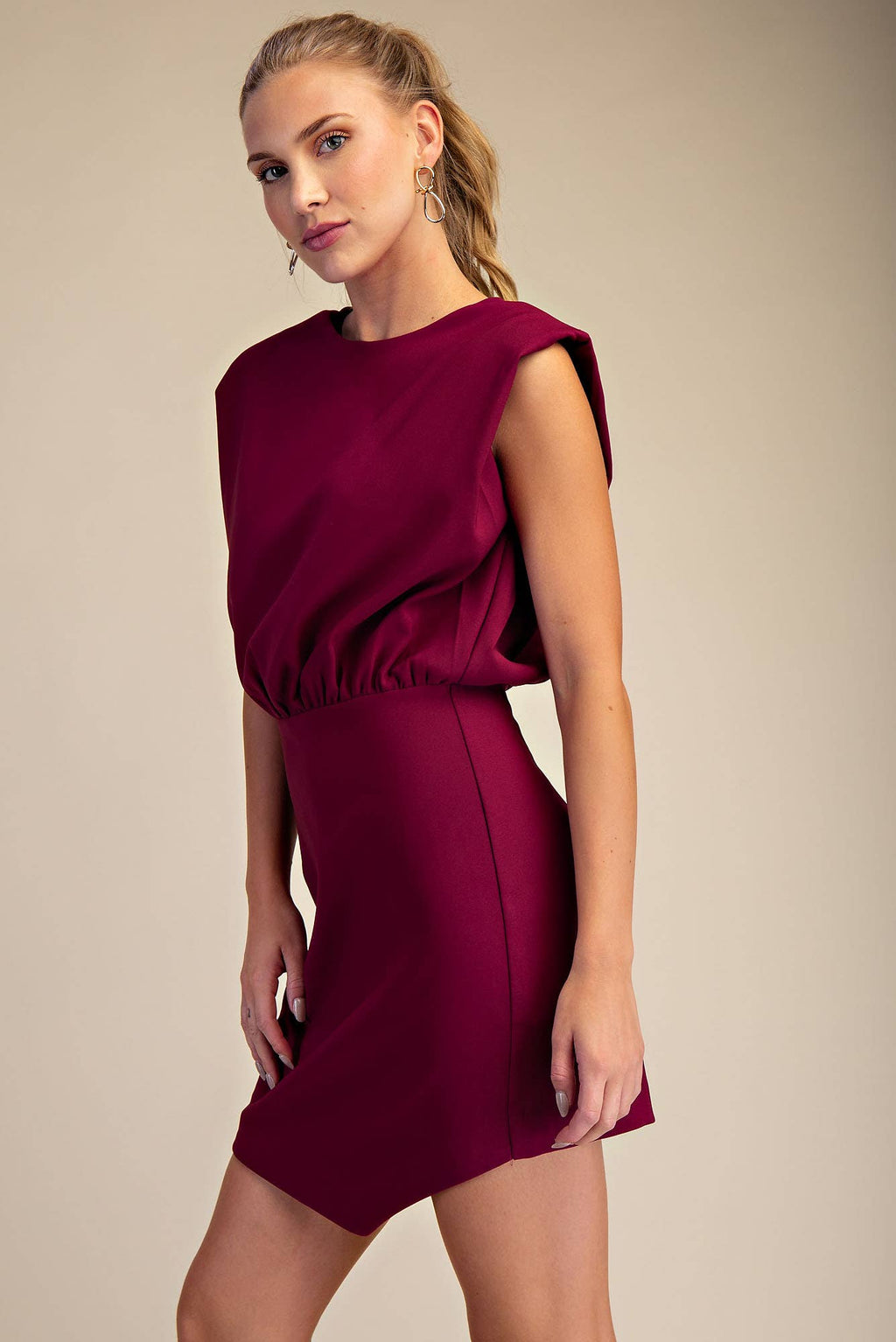 Round Neck Shoulder Padded Mini Dress