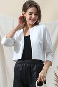 CWOBL105_SOLID OPEN FRONT 3/4 SLEEVE JACKET BLAZER