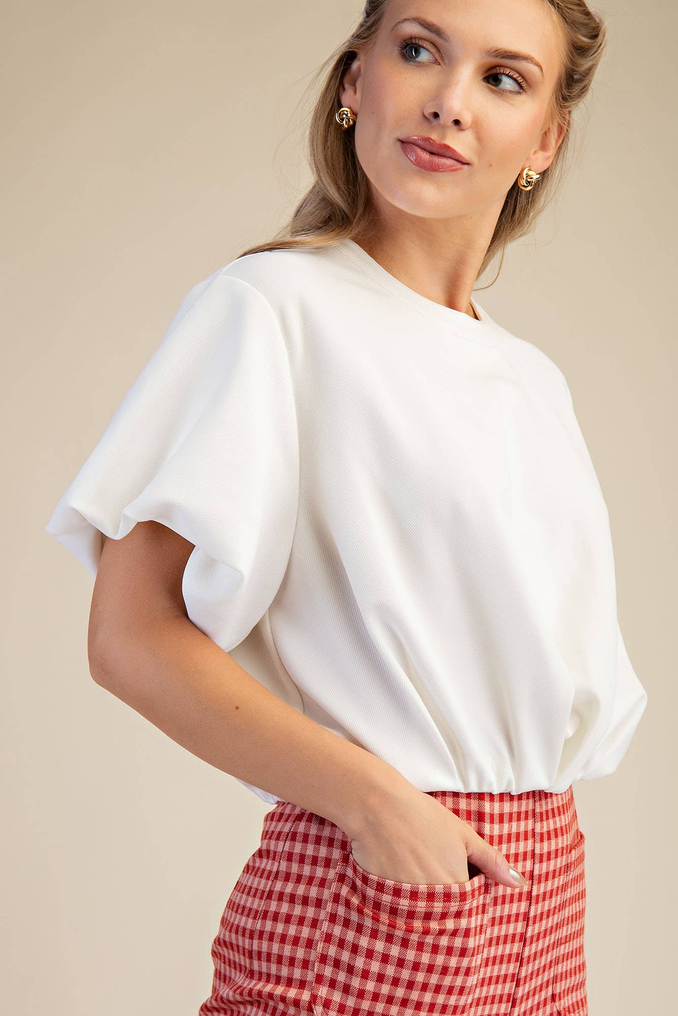Bubble Sleeve and Hem Crop Top