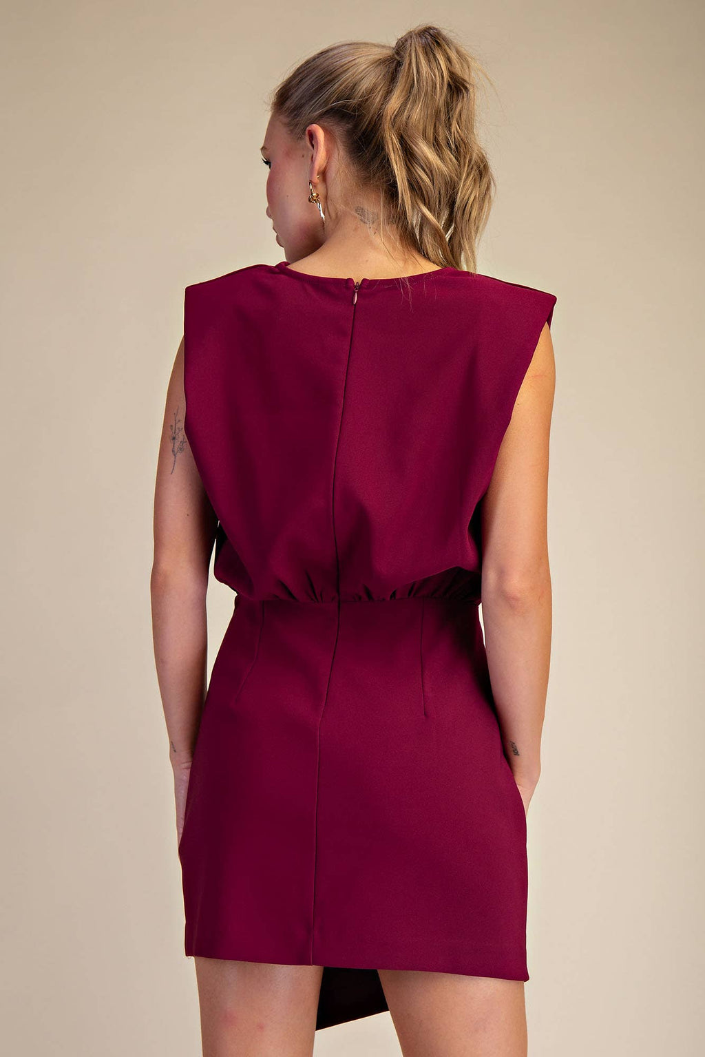 Round Neck Shoulder Padded Mini Dress