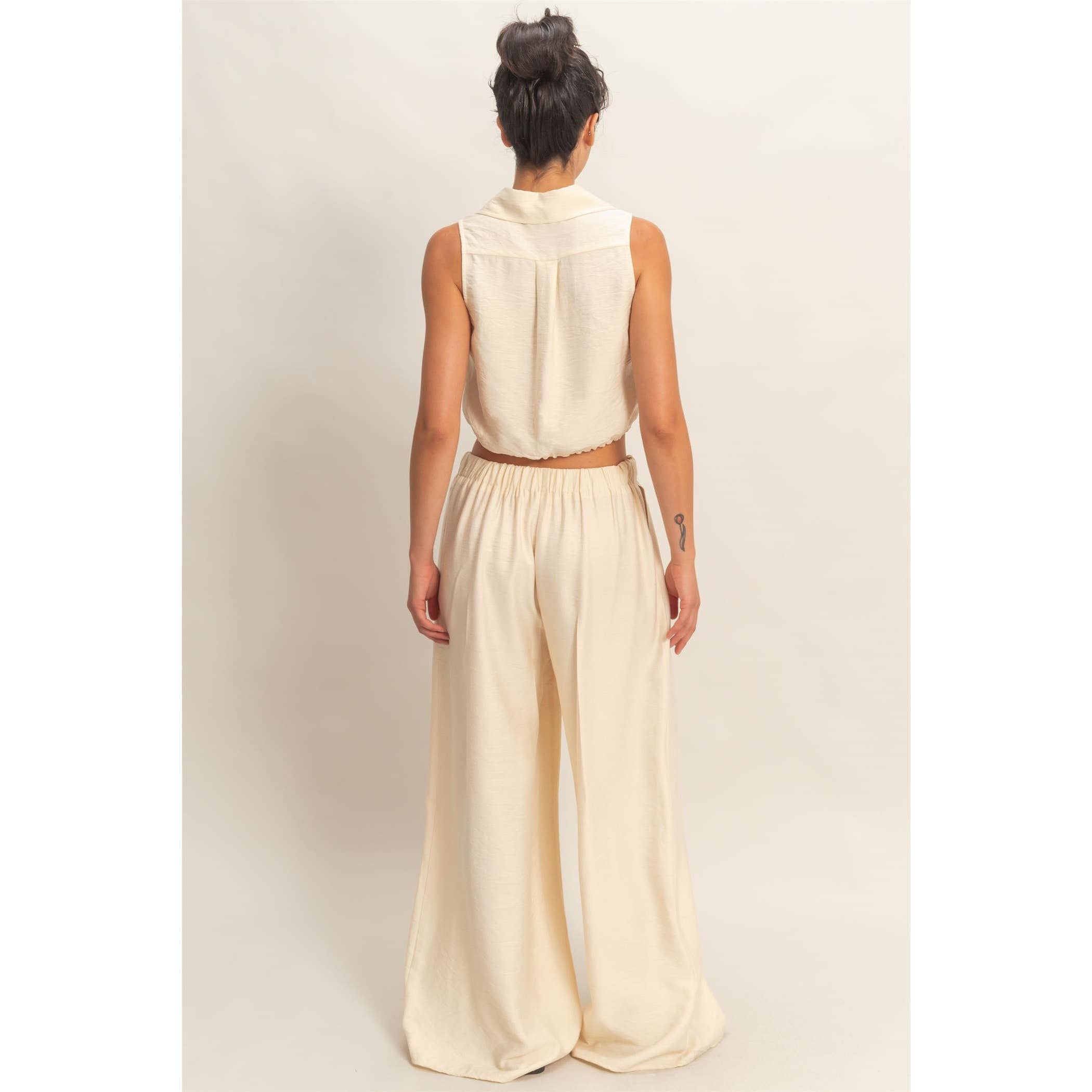Button Front Vest & Elastic Pants Set