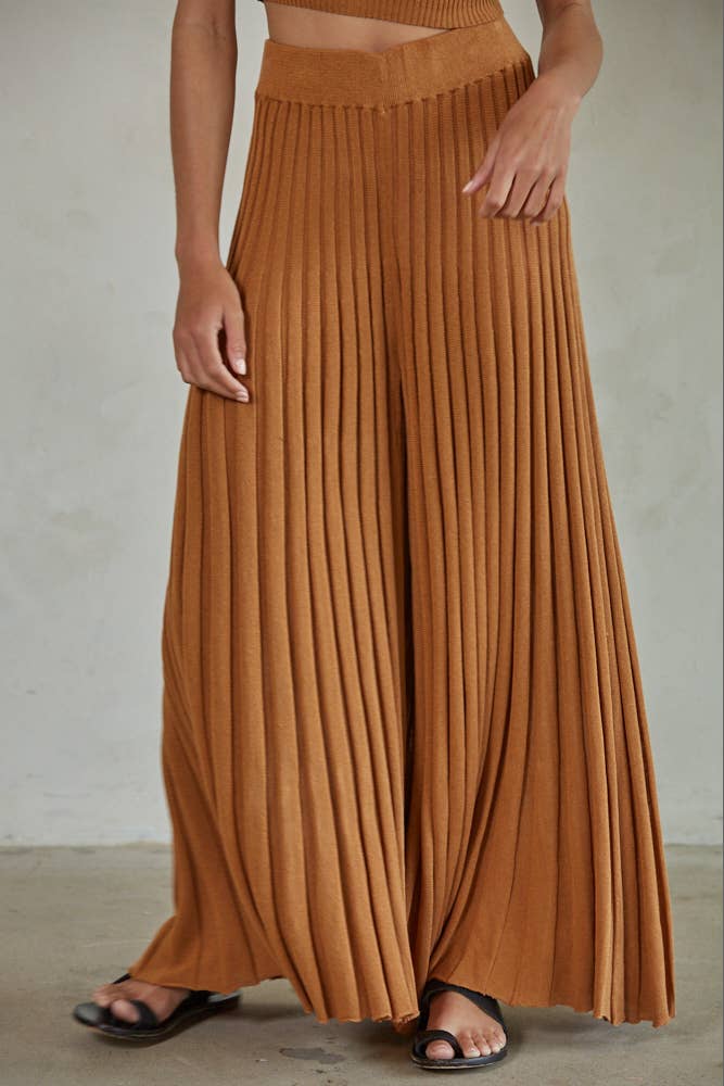 W1658 | Knit Acrylic Sweater Ribbed Flare Pants