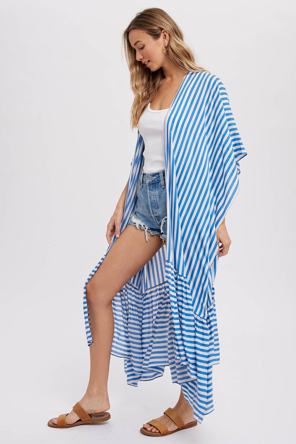 Stripe Print Women's Maxi Duster Kimono
