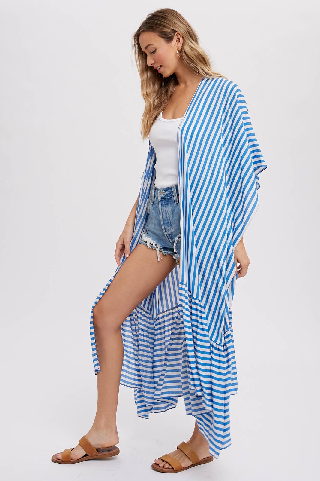 Stripe Print Women's Maxi Duster Kimono