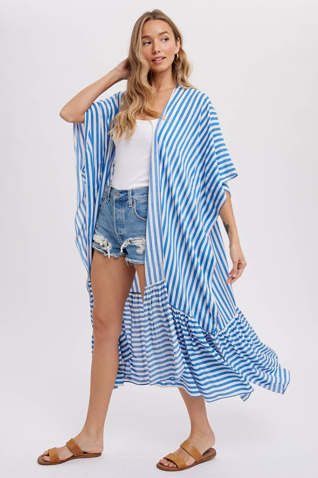 Stripe Print Women's Maxi Duster Kimono