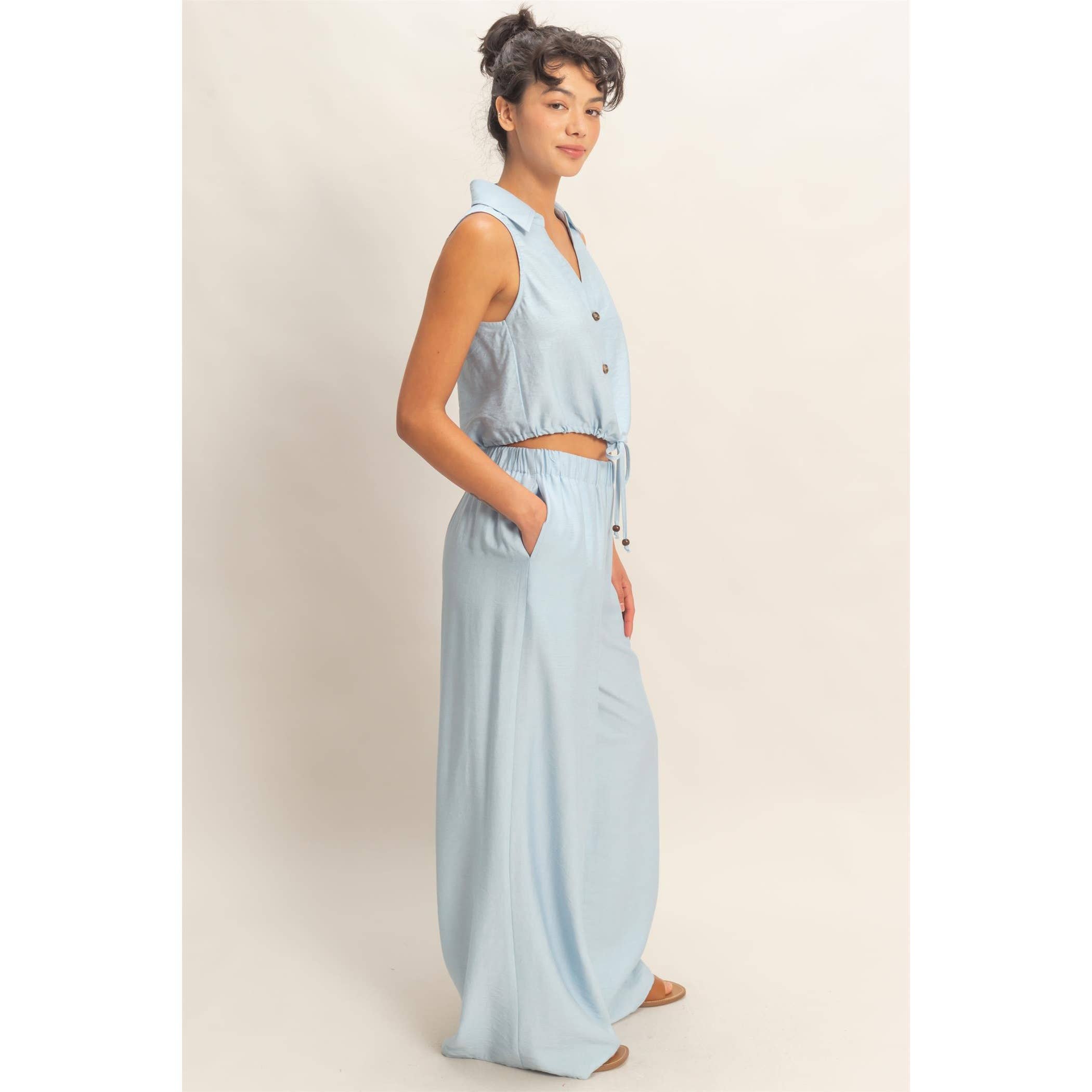 Button Front Vest & Elastic Pants Set