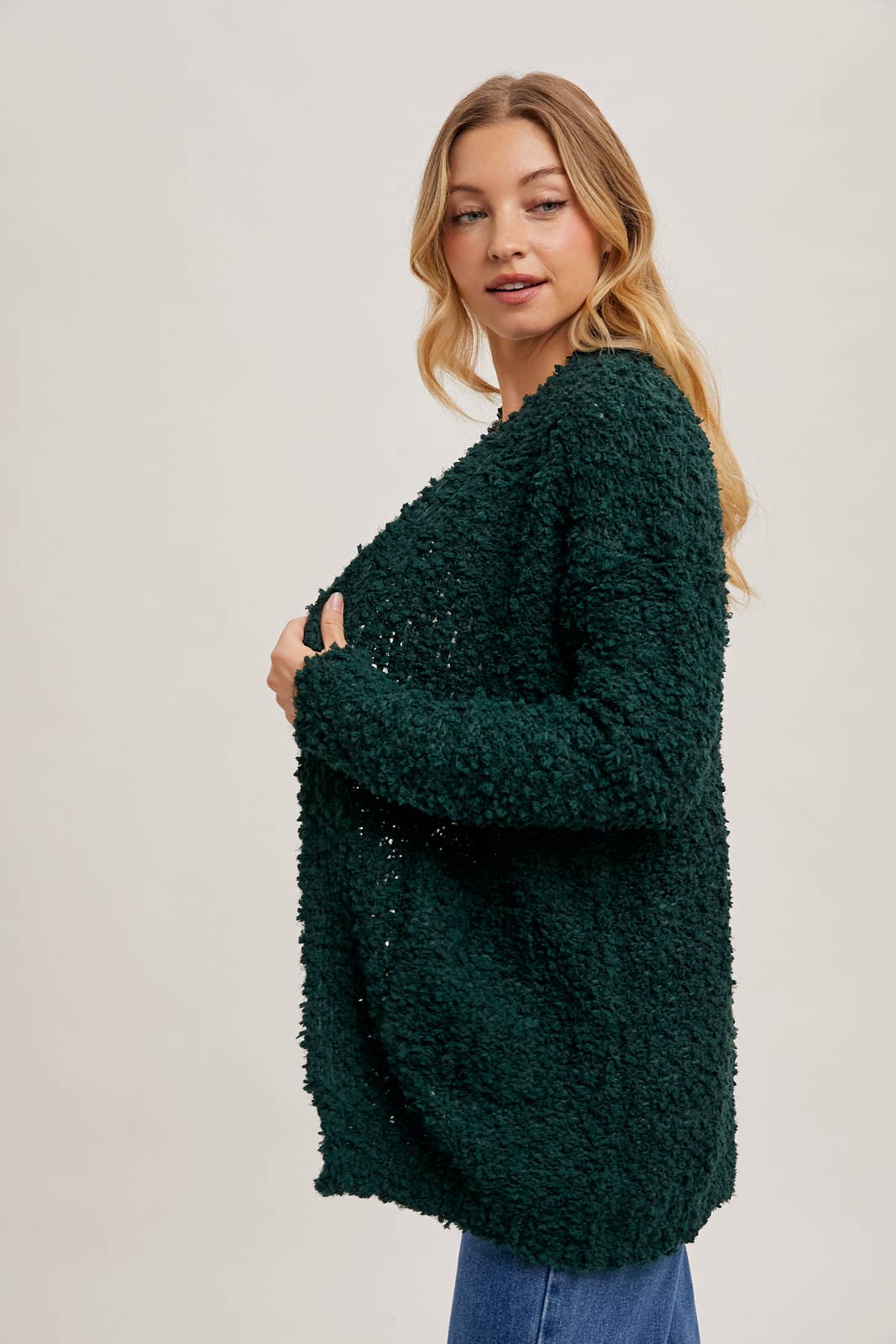 FLUFFY BOUCLÉ OPEN FRONT CARDIGAN