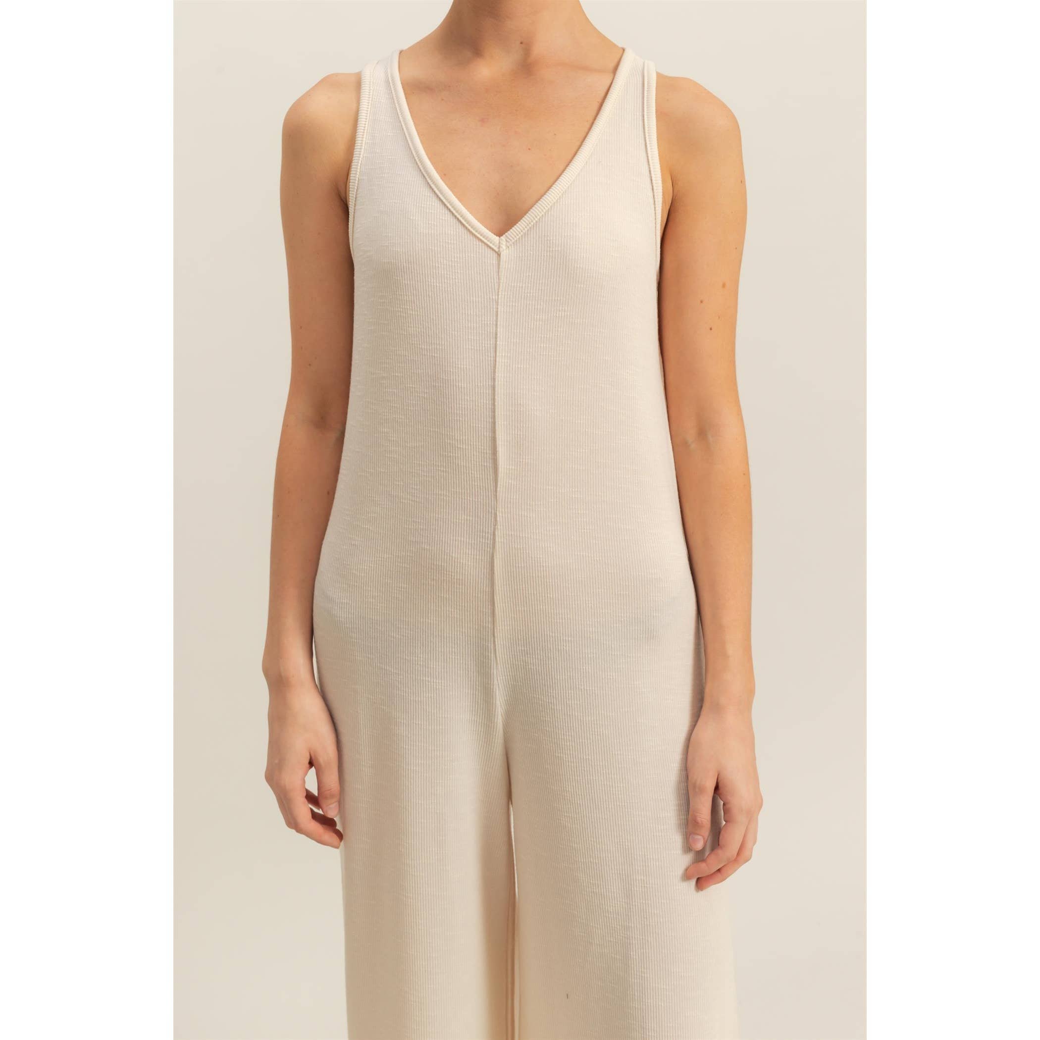 V-Neck Sleeveless Wide Leg Jumpsuit