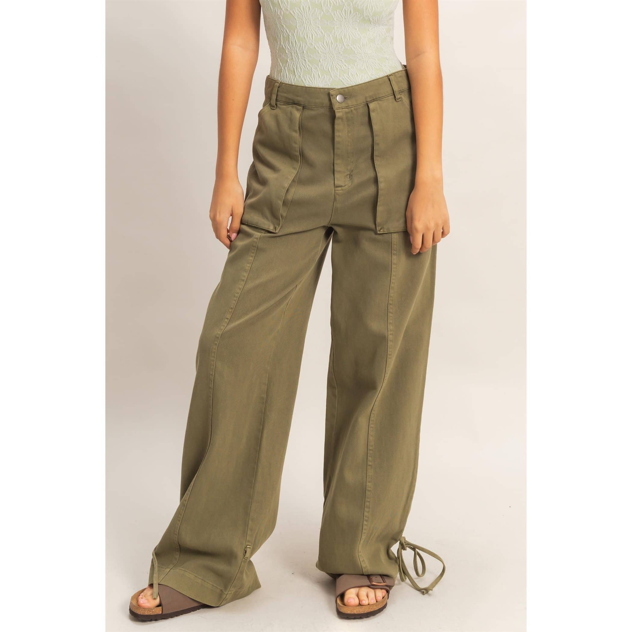 High Rise Cargo Pants With Ankle Ties