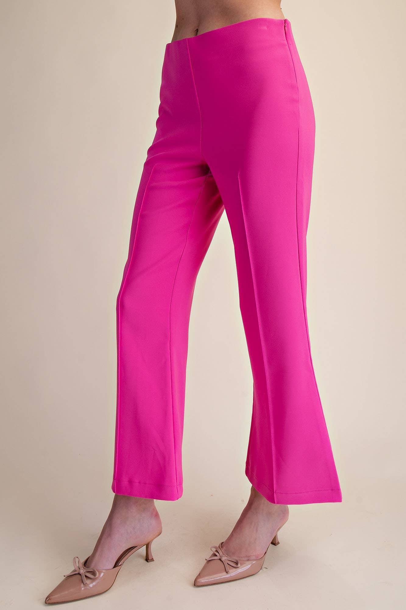 High Waist Stitch Pleats Flare Crop Stretchy Pants