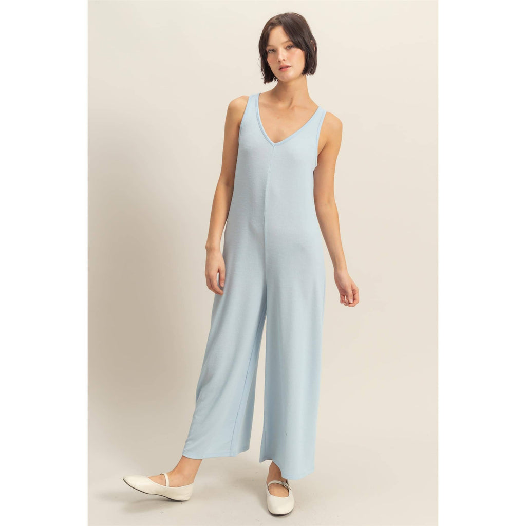 V-Neck Sleeveless Wide Leg Jumpsuit
