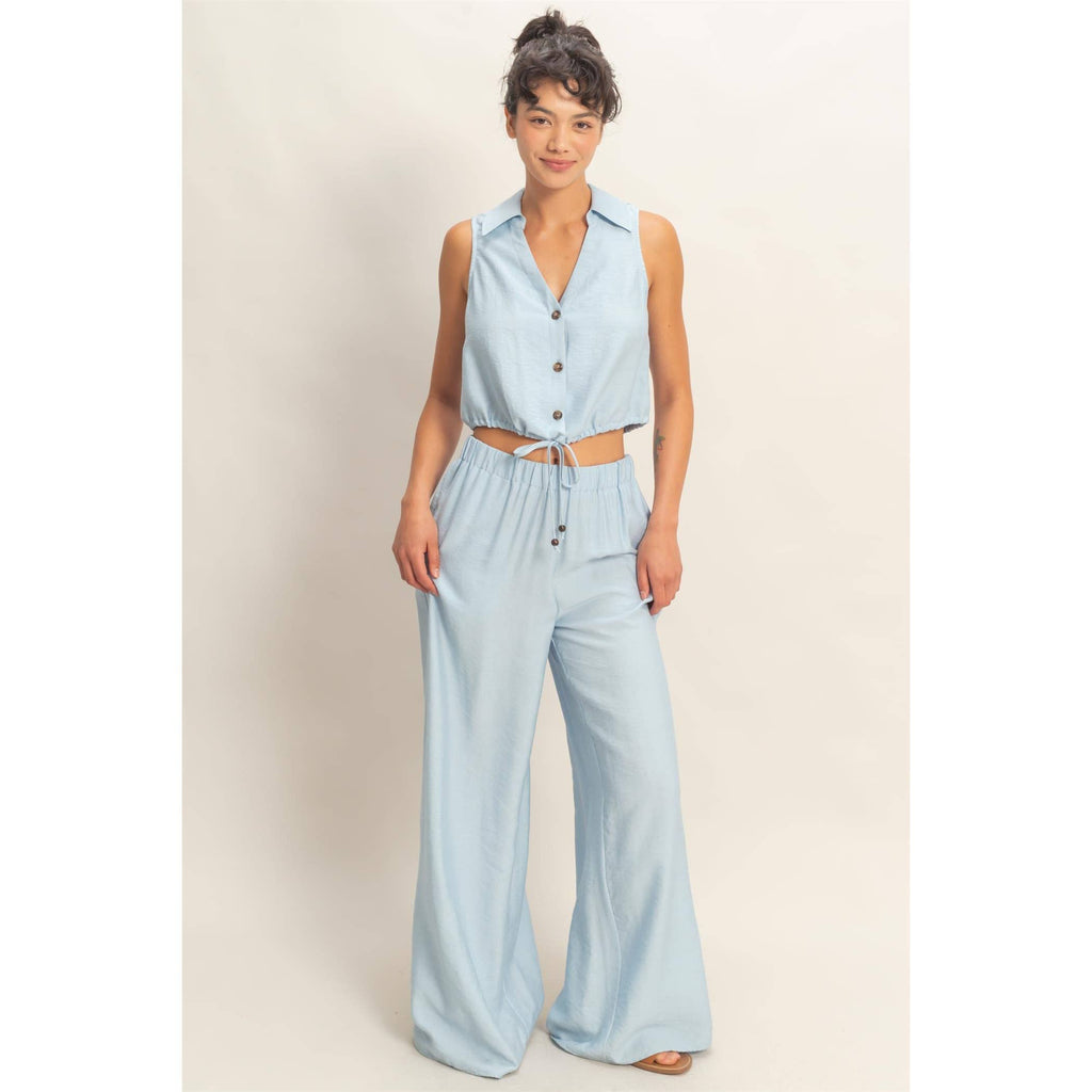 Button Front Vest & Elastic Pants Set