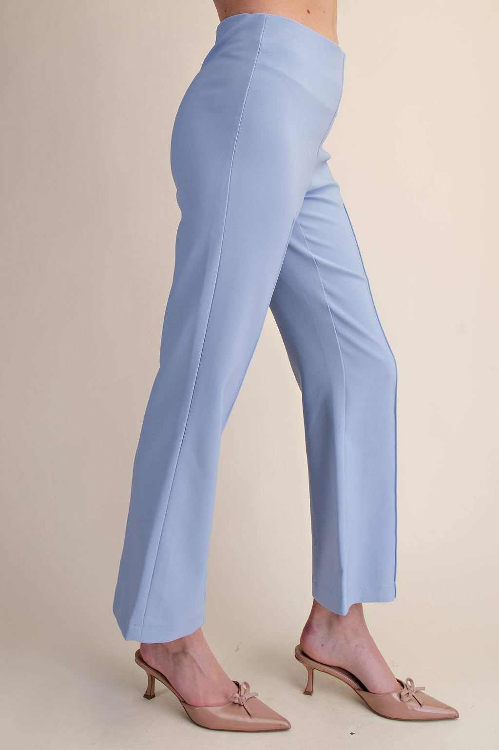 High Waist Stitch Pleats Flare Crop Stretchy Pants