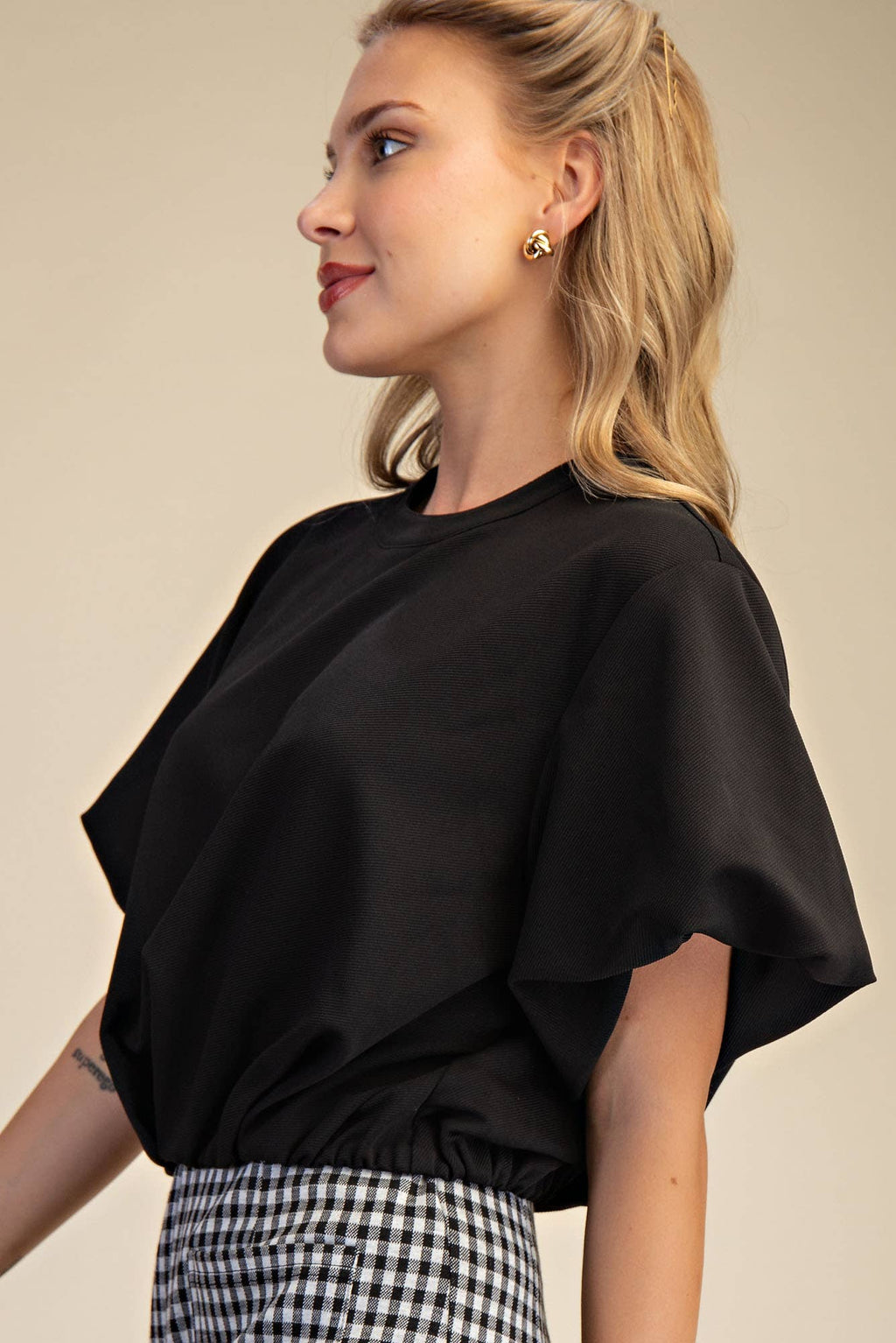 Bubble Sleeve and Hem Crop Top