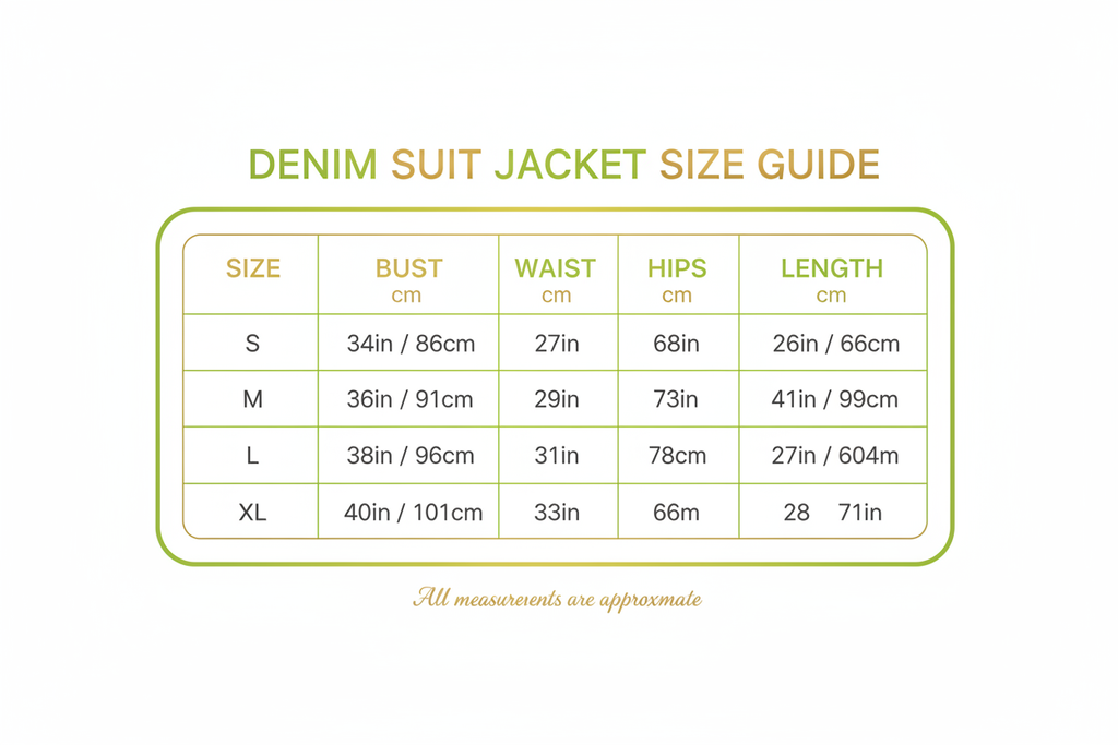 Denim Suit Jacket Size Chart