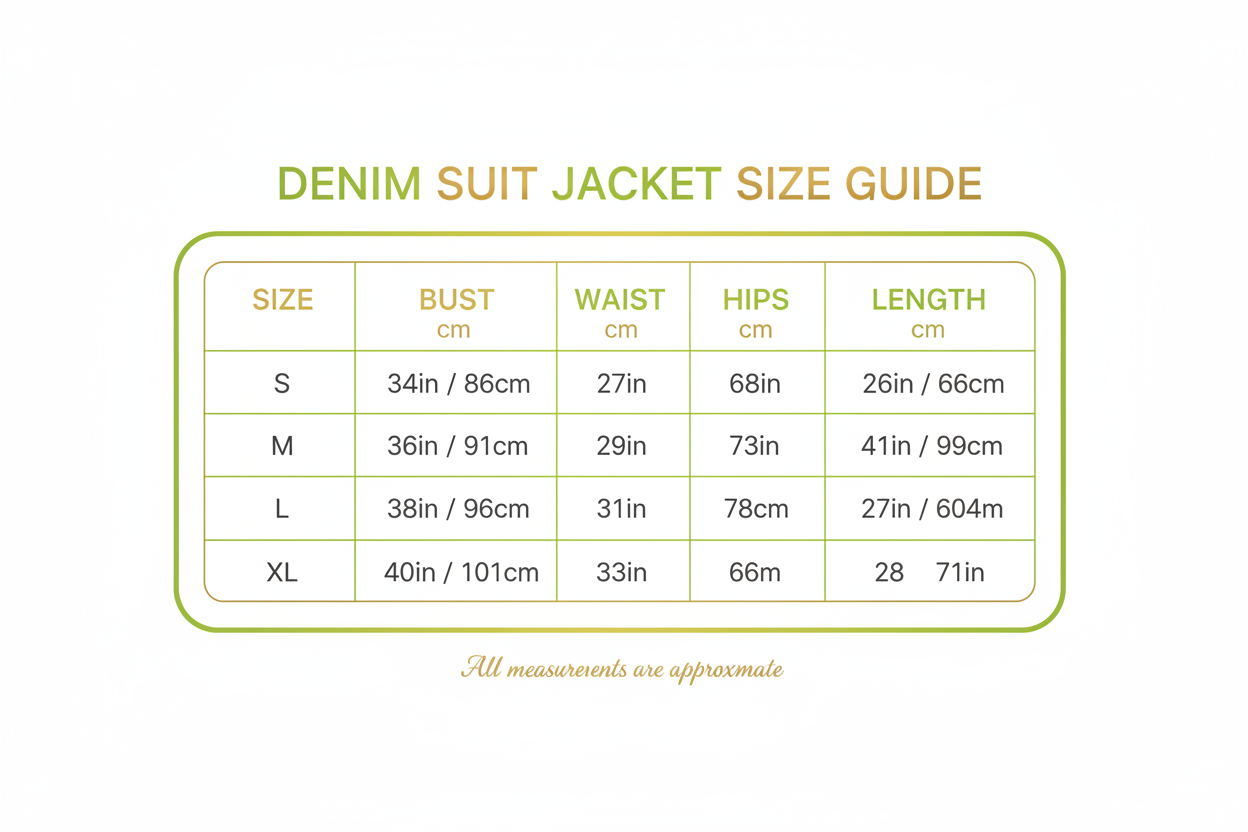 Denim Suit Jacket Size Chart